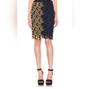 Derek Lam Yellow and Blue Patterned Pencil Skirt
